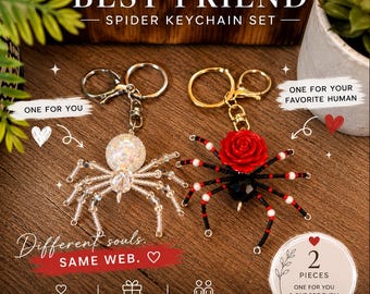 Best Friend Spider Keychains | Gothic & Pearl Spider Set | Friendship Gift | Opposites Attract Matching Keychains | Handmade Beaded Spiders