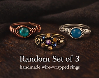 Whole Hand Wire Wrapped Beaded Rings – Unique Idaho-Made Set (3, 5, or 7 Rings)