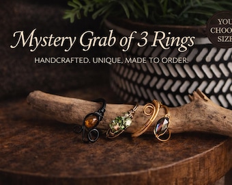 Copper, Brass, Silver, Gold Wire Wrapped Beaded Rings – Antique Looking Ring Stacking Set (3, 5, or 7 Rings)