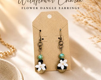 Handmade Bronze Flower Crystal Dangle Earrings, Lightweight Artisan Boho Jewelry