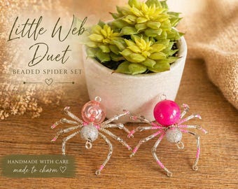 Set of 2 Beaded Spider Ornaments, Crystal & Gold Spider Set, Handmade Spider Decor, Dainty Spider Gift, Iridescent Spider Pair, Unique Gift