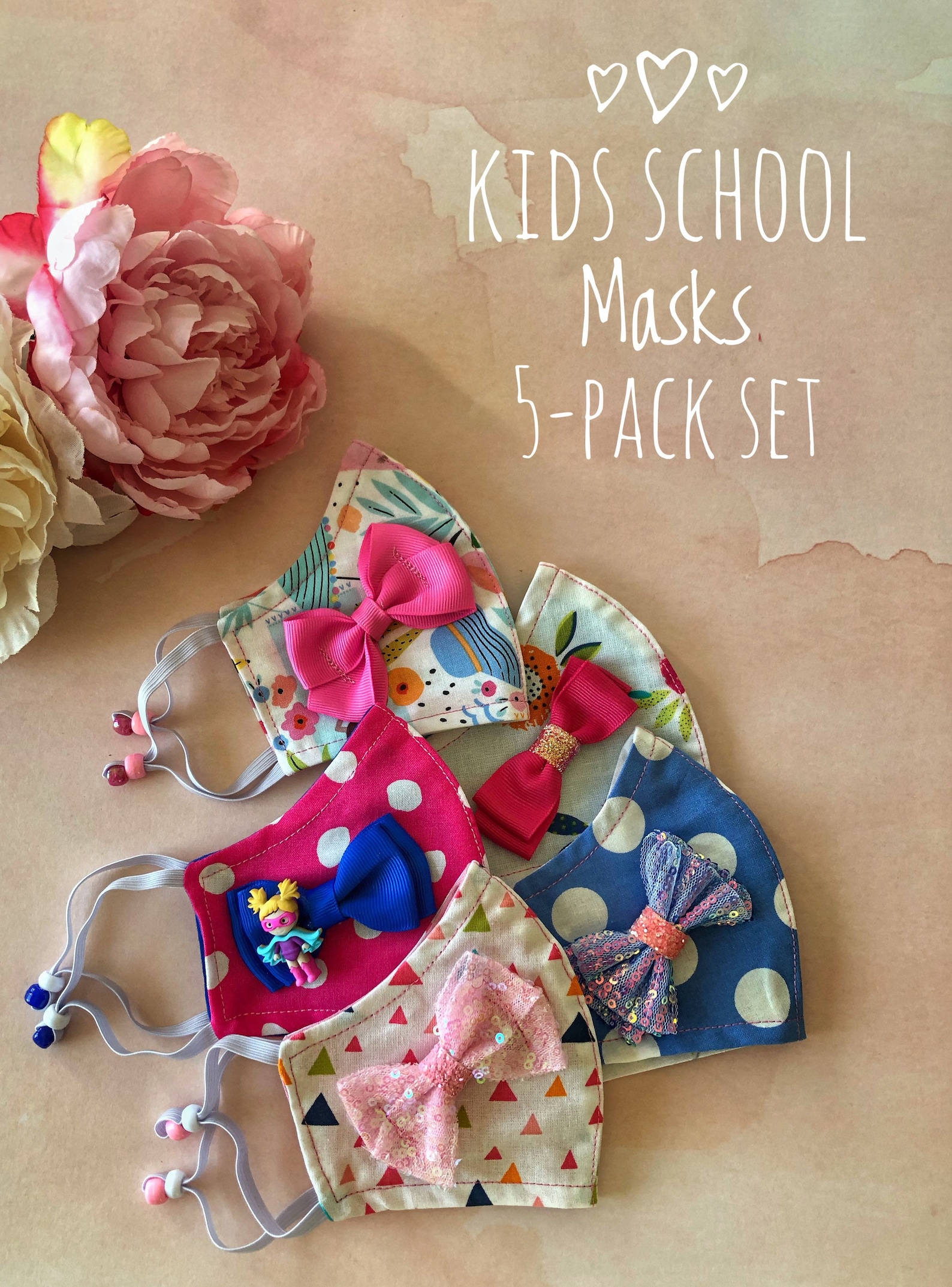 WASHABLE FACE MASK 5 Pack Kids Masks Little Girls Masks Etsy