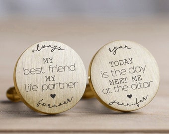 Engraved Personalized Cufflinks, Groom Gift from Bride, Wedding Cuff links, Modern Gift, Best Friend, Life Partner, Meet me at the Altar