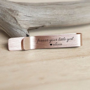 Engraved Tie Bar, Father of the Bride Gift, Modern Wedding Rose Gold Tie Clip, Hidden Message, Engraving on Back, Forever Your Little Girl