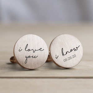 Engraved Personalized Cufflinks, Groom Gift from Bride, Gold Cuff Links, Silver Cuff link, Rose Gold Cuff link, I love you, I know Star War