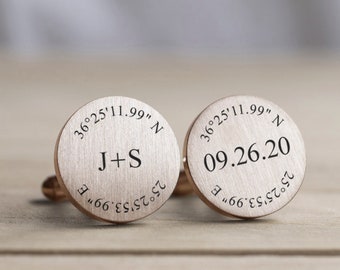 Engraved Personalized Cufflinks, Custom Coordinates Groom Gift from Bride, GPS Wedding Cuff links, Latitude & Longitude