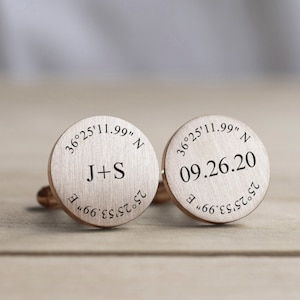 Engraved Personalized Cufflinks, Custom Coordinates Groom Gift from Bride, GPS Wedding Cuff links, Latitude & Longitude image 1