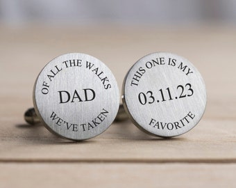 Engraved Personalized Cufflinks, Wedding Gift, Sweet Message for Father of the Bride Gift, My Favorite Walk, Modern Wedding Cuff links