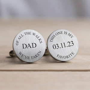 Engraved Personalized Cufflinks, Wedding Gift, Sweet Message for Father of the Bride Gift, My Favorite Walk, Modern Wedding Cuff links