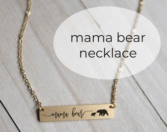 Engraved Bar Necklace, New Mom Gift Ideas, Mama Bear Cubs, Dainty Unique Jewelry, Perfect Gift for Mom, Modern Gold Jewelry, Momma & Babies