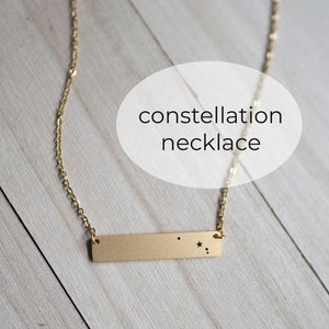 Engraved Constellation Necklace, Personalized Bar Necklace, Celestial Zodiac Star Sign Jewelry, Astrology Birthday Gift for Best Friend