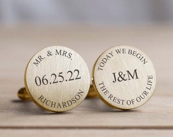 Engraved Personalized Groom Cufflinks, Gift from Bride to Groom, Choose Your Message, Gift for Fiance, Groom Gift, Modern Wedding Cuff link