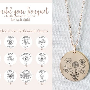 Birthday Gift for Mom, Combined Birth Flower Necklace, Bouquet Flower Necklace, Unique Family Necklace Gifts, Personalized Gifts for Her