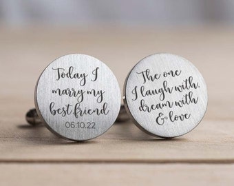 Engraved Personalized Cufflinks, Groom Gift from Bride, Husband Gift, Boyfriend Gift, Gold Cuff Links, Today I marry my best friend