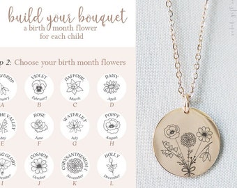 Birthday Gift for Mom, Combined Birth Flower Necklace, Bouquet Flower Necklace, Unique Family Necklace Gifts, Personalized Gifts for Her