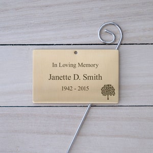 Engraved Brass Garden Tag & Stake Set, Personalized Memorial Marker, Custom Grave Marker Remembrance Plaque, Gardner Gift, Large Garden Tag