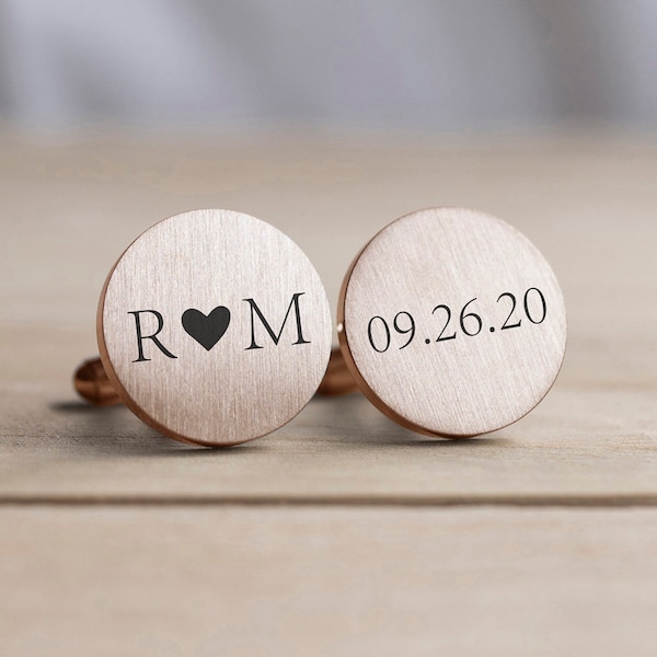 Engraved Personalized Cufflinks, Minimal Anniversary and Wedding Gift, Wedding Cuff links, Modern Rose Gold Wedding Cuff link