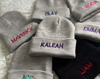 Custom KIDS BEANIE with Cuff | Embroidered Beanie GIFT | Monogram Beanie| Add Name Embroidery | Custom Logo Artwork Embroidery Available