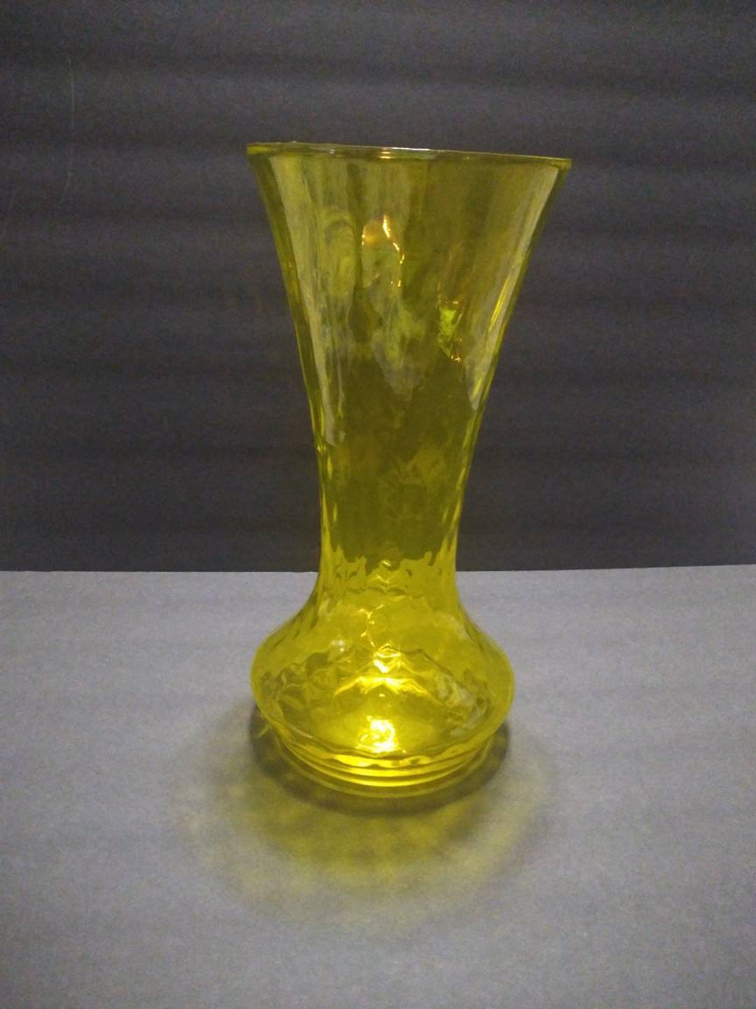 Vintage Empoli Optic Art Glass Yellow Large Vase Hand Blown Etsy