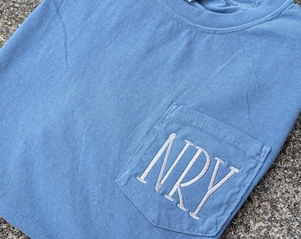 Initials Comfort Colors Tshirt, Embroidered Monogram Pocket Shirt, Bridal Tshirt With Initials, Oversized Monogrammed Shirt, Bridesmaid