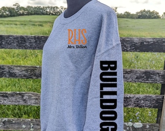 Crewneck School Spirit Mascot Sweatshirt, School Spirit Hoodie Sweatshirt, Custom School Mascot Apparel, Glitter Sleeve School Shirt,