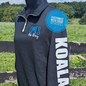 Custom School Spirit Mascot Pullover Sweatshirt, Personalized Mascot Apparel, Glitter School Spirit Pullover, Teachers Monogram Quarter Zip