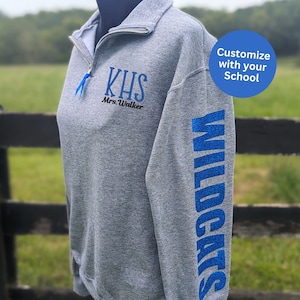 Custom School Spirit Mascot Pullover, Teacher Quarter Zip Sweatshirt, Personalized School Pullover, Teacher Gift, Monogram School Shirt