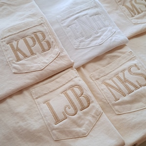 Monogram Bridesmaid Shirts, Embroidered Comfort Colors Pocket Tshirts, Monogrammed Bridal Party Shirts, Cute Bachelorette Tshirts, Oversized