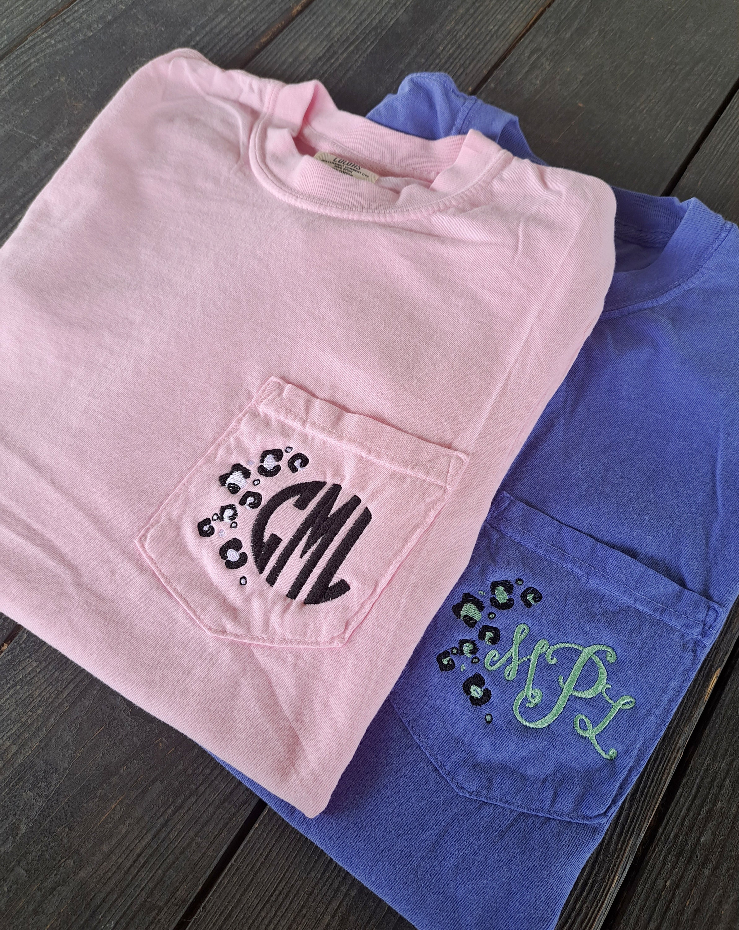 Cheetah Embroidered Monogram Tshirt, Comfort Colors Pocket Shirt ...