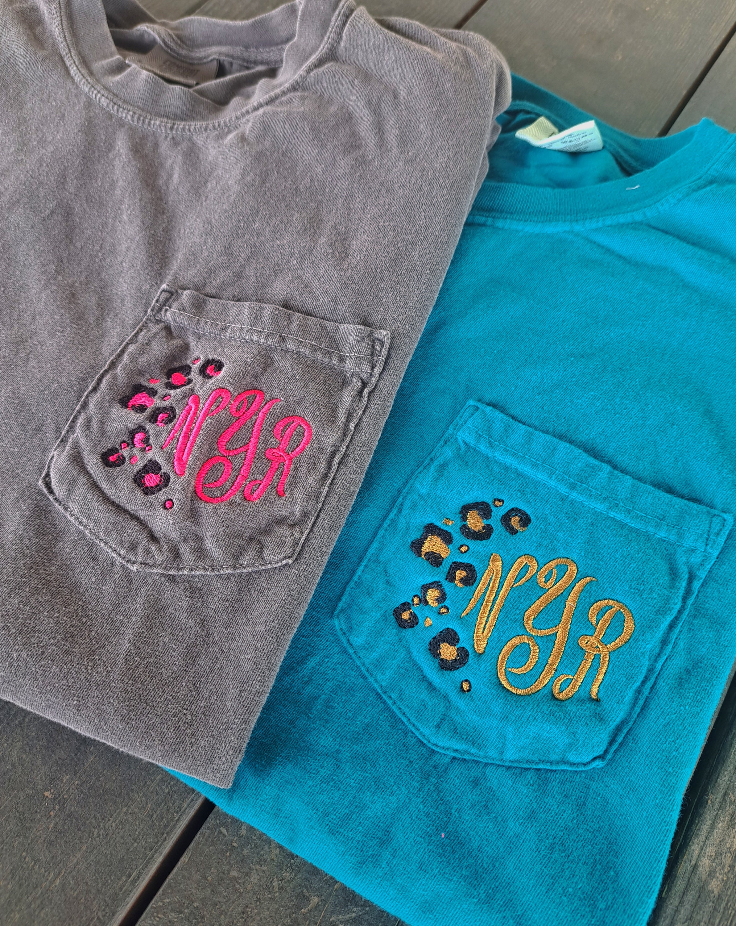 Embroidered Leopard Monogram Comfort Colors Tshirt, Monogram Pocket ...