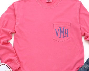 LONG SLEEVE Comfort Colors Monogram Shirt, Monogram Bridesmaid Shirt, Embroidered Initial Long Sleeve, Bridal Shirts, Bridesmaid Gift,