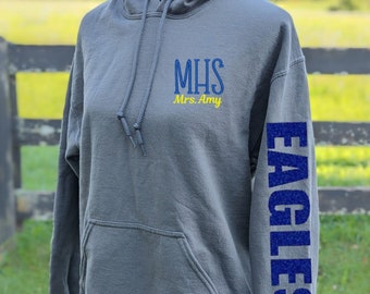 School Spirit Hoodie, School Mascot Sweatshirt, Custom School Hooded Sweatshirt, Monogram Teacher Sweatshirt, Preppy Mascot Shirt, Eagles