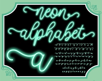 Neon Script Line Glow Effect Alphabet PNG Clip Art Letters | Etsy