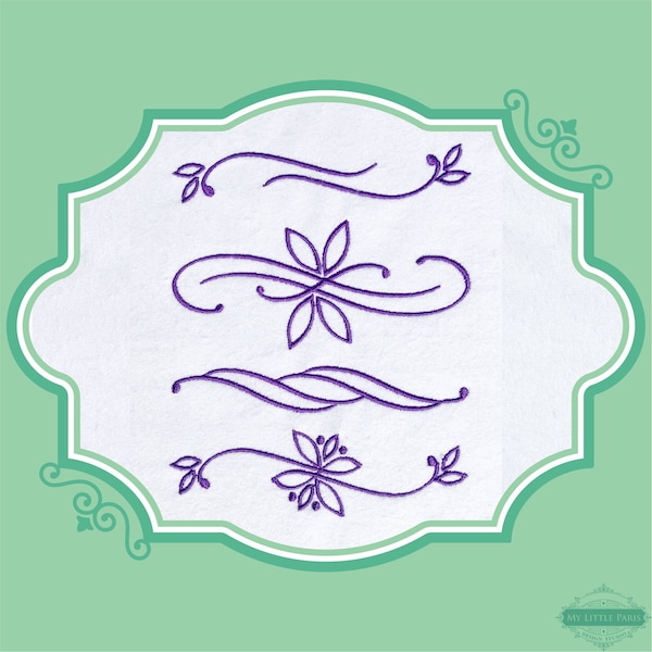 Embroidery Accent Set #5 - Floral Border Corner Scrolls –  3" 3.5" 4" 4.5" 5" - 9 Machine Embroidery Formats - Instant Download