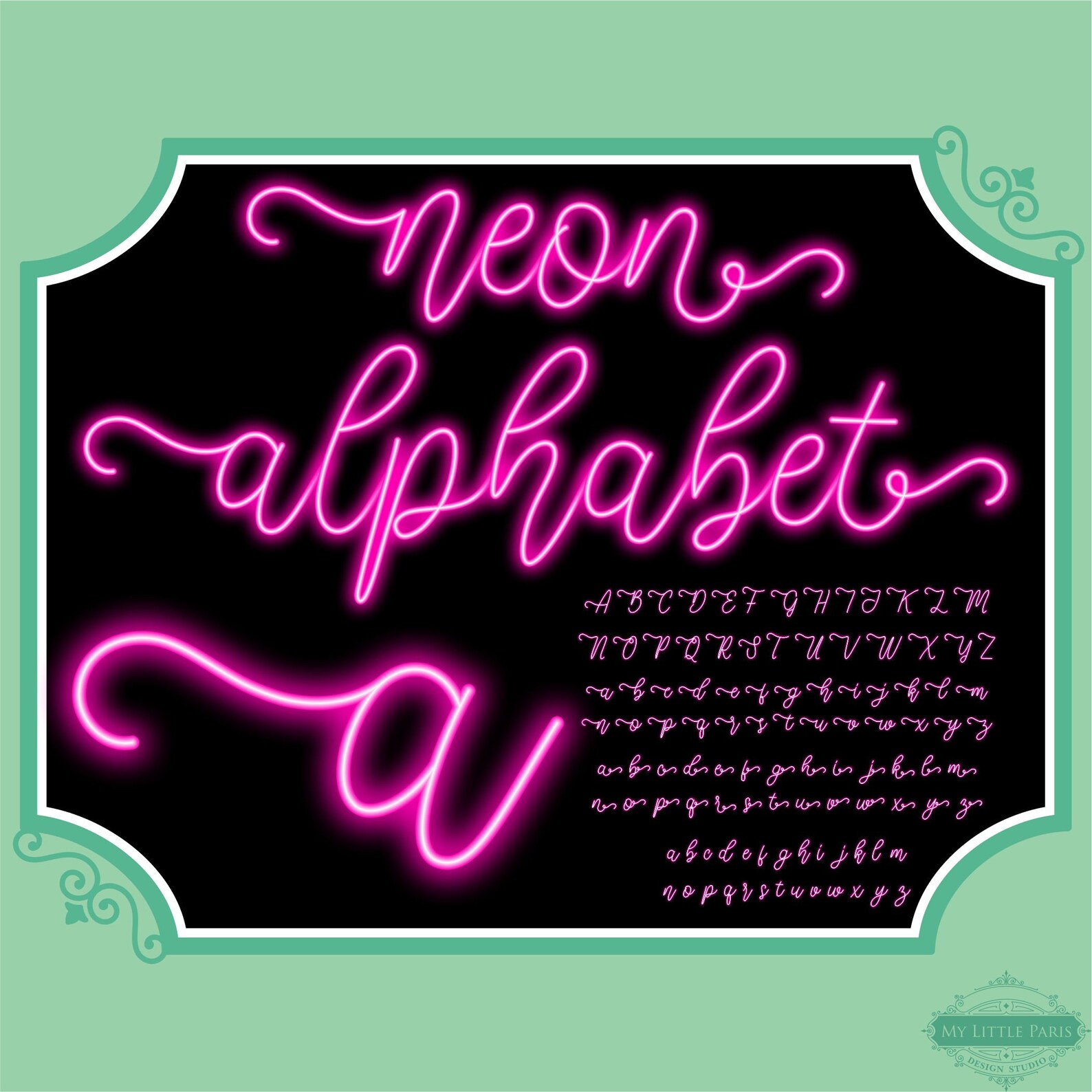 Neon Script Line Glow Effect Alphabet PNG Clip Art Buchstaben Skript ...