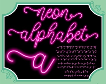 Pink Neon Script Neon Glow Effect Alphabet PNG Clip Art Letters Script Font Instant ...
