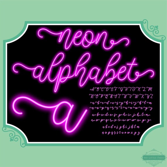 Neon Script Line Glow Effect Alphabet PNG Clip Art Letters Script