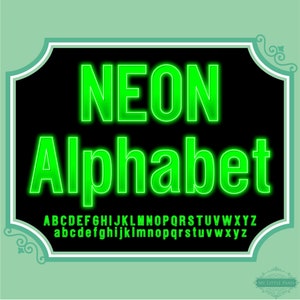 Neon Glow Effect Alphabet PNG Clip Art Letters Font Instant Download Files Light Bright Green Color