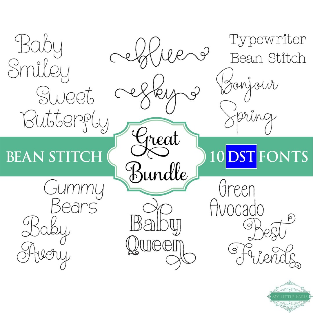 DST Bean Stitch Embroidery Font Bundle 5 0.75 1 1.5 2 10 DST Format ...