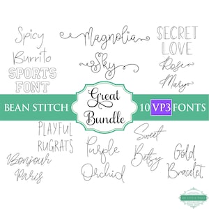 VP3 Bean Stitch Embroidery Font Bundle #3- 0.75&quot; 1&quot; 1.5&quot; 2&quot; - 10 VP3 Fonts - Instant Download Files