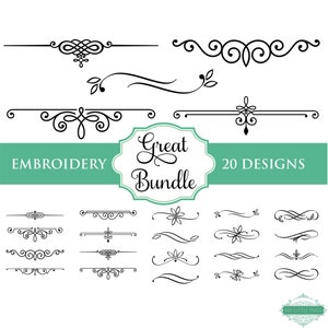 Embroidery Accent Bundle - Floral Border Corner Scrolls –  3.5" 4" 4.5" 5" - 20 Designs - 9 Machine Embroidery Formats - Instant Download