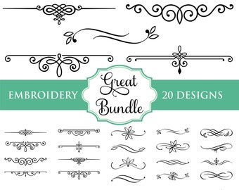 Embroidery Accent Bundle - Floral Border Corner Scrolls –  3.5&quot; 4&quot; 4.5&quot; 5&quot; - 20 Designs - 9 Machine Embroidery Formats - Instant Download