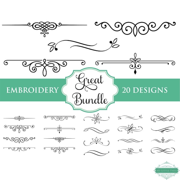 Embroidery Accent Bundle - Floral Border Corner Scrolls –  3.5" 4" 4.5" 5" - 20 Designs - 9 Machine Embroidery Formats - Instant Download