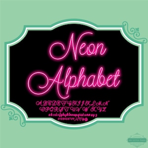 Neon Glow Effect Script Alphabet PNG Clip Art Letters Font Numbers Instant Download Files Pink