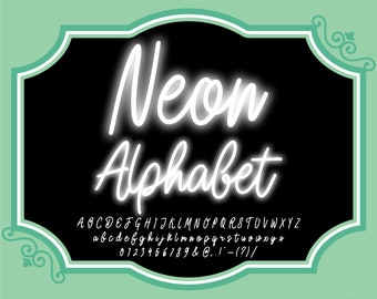 Neon Script Alphabet PNG Clip Art Letters Font Numbers Instant Download Files