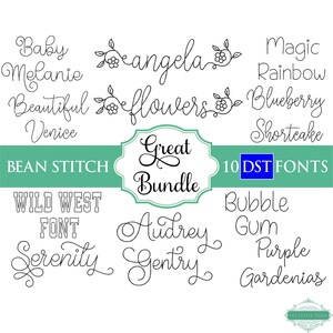 DST Bean Stitch Embroidery Font Bundle #9 - 0.75&quot; 1&quot; 1.5&quot; 2&quot; - 10 DST Format Fonts - Instant Download Files
