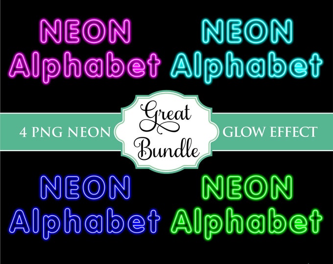 Neon Glow Effect Bundle 4 Colors Alphabet PNG Clip Art Letters - Etsy