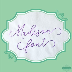 May include: A white background with a decorative frame. The text "Madison font" is written in a purple cursive font.