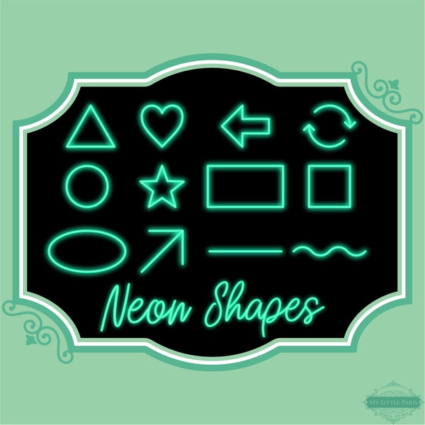 Neon Aqua Shapes PNG Clip Art Geometric Square Hearth Arrow Line Star Rectangle Circle Instant Download Files
