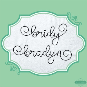 Puede incluir: Un fondo blanco con un borde decorativo en turquesa y negro. Los nombres "Bridy" y "Bradyn" están escritos en letra cursiva.